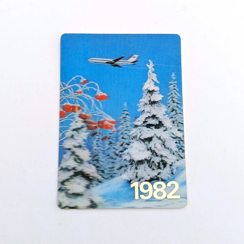 Soviet USSR 3D Stereo Lenticular Pocket Calendar Aeroflot Winter Scene 1982